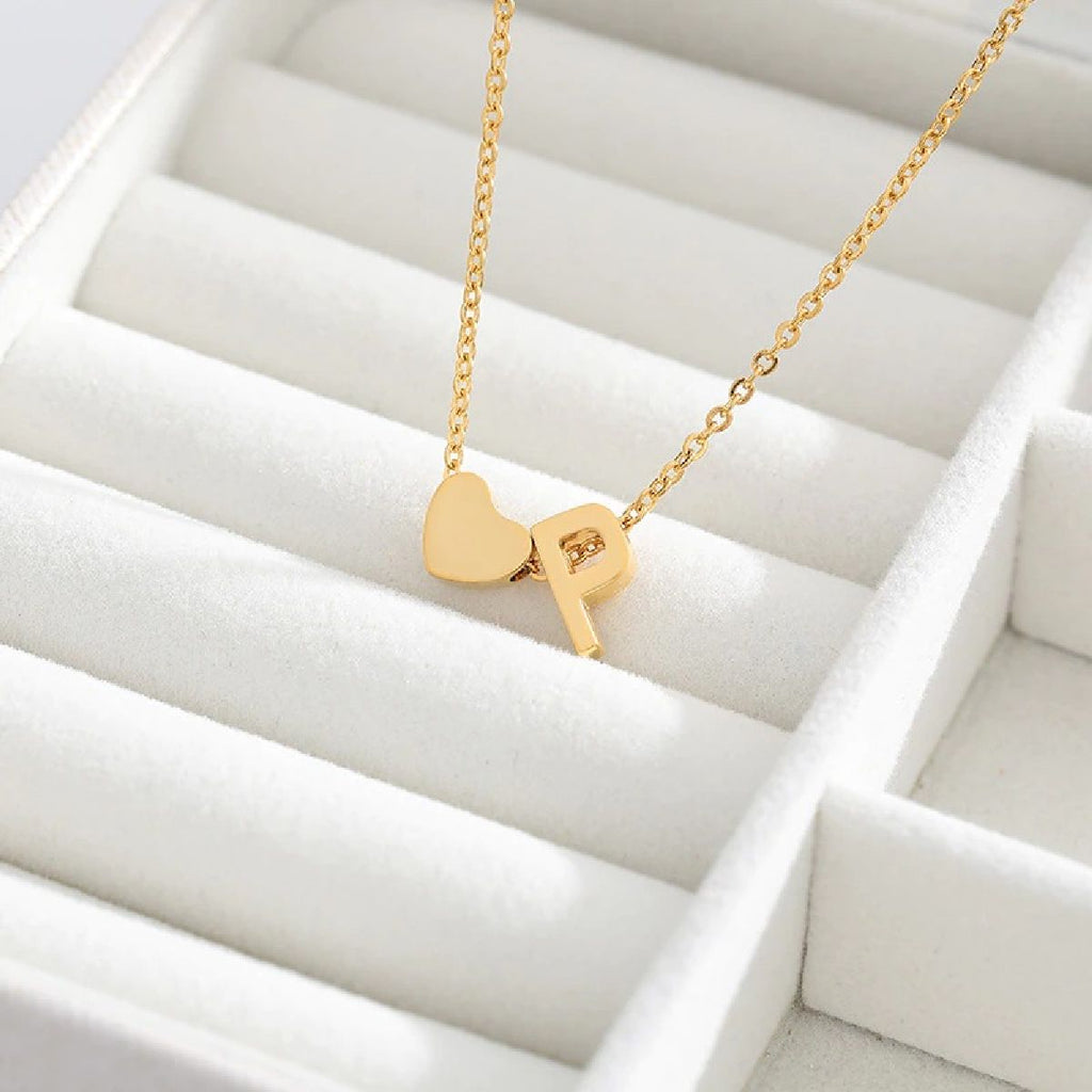 Initial Alphabet Gold Heart Letter A Necklace Pendant Chain Bulk