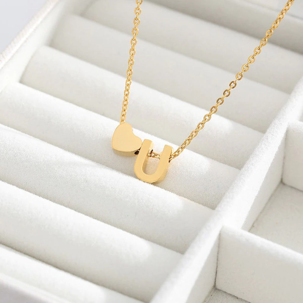 Initial Alphabet Gold Heart Letter A Necklace Pendant Chain Bulk