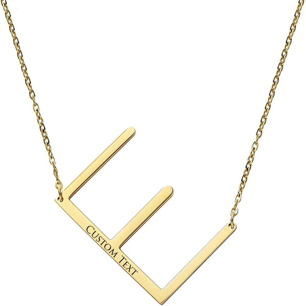 Sideways Alphabet Initial Large All Letter Personalised Customized Engraved Gold Stainless Steel Pendant Necklace
