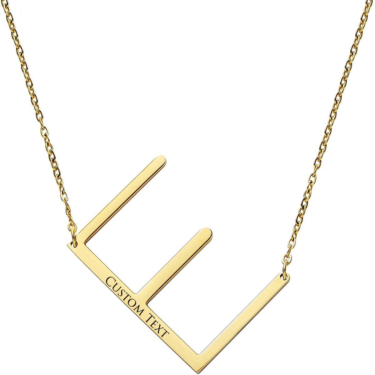 Sideways Alphabet Initial Large All Letter Personalised Customized Engraved Gold Stainless Steel Pendant Necklace