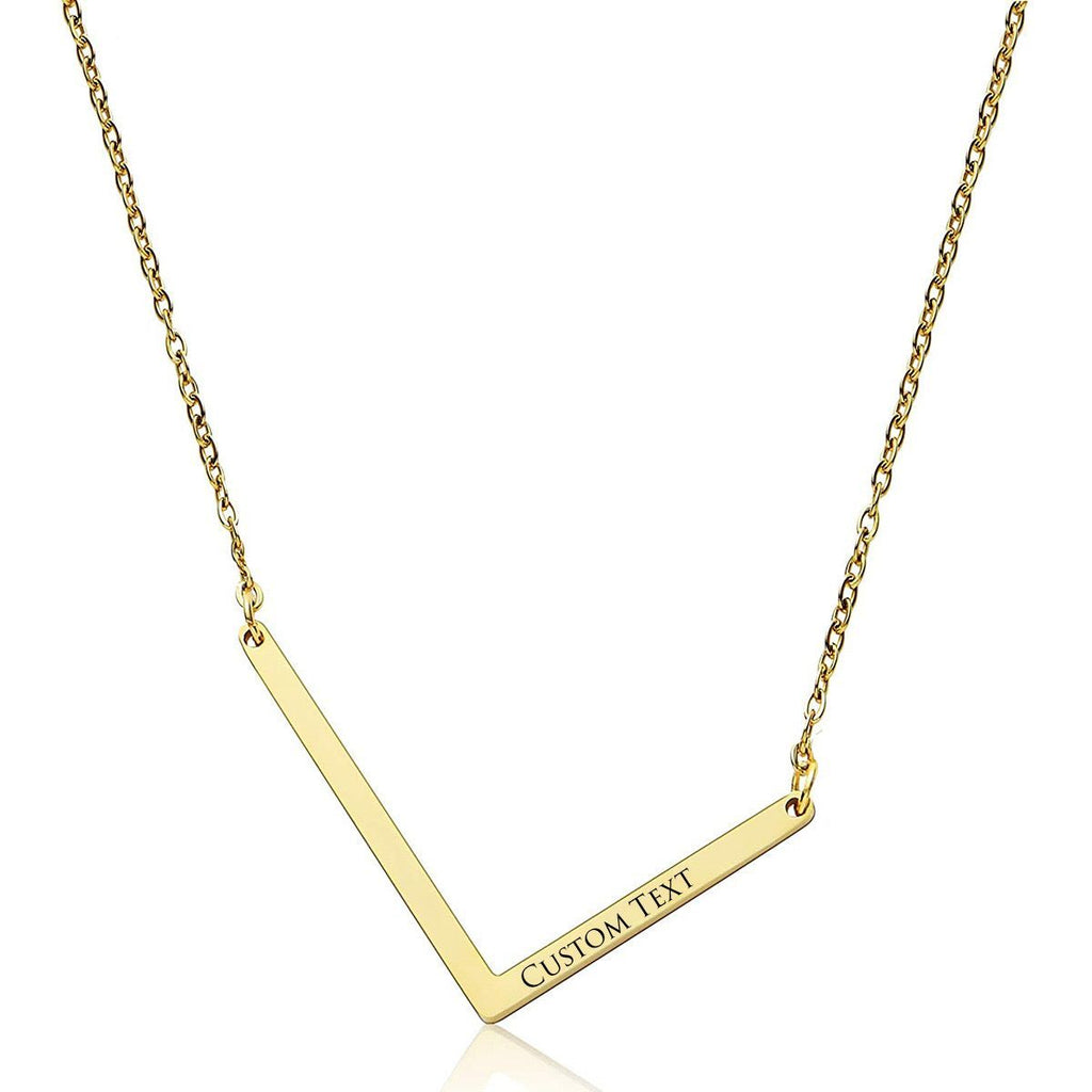 Sideways Alphabet Initial Large All Letter Personalised Customized Engraved Gold Stainless Steel Pendant Necklace