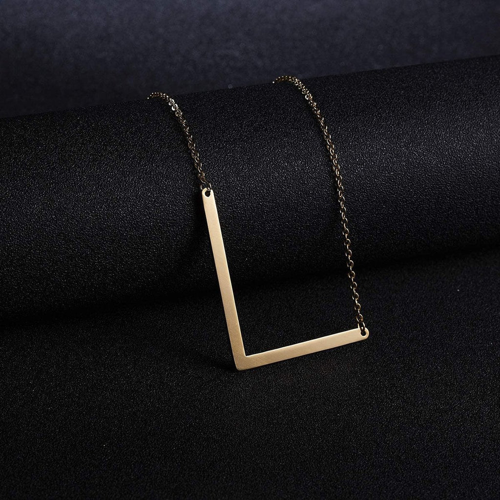 Sideways Alphabet Initial Large All Letter Personalised Customized Engraved Gold Stainless Steel Pendant Necklace