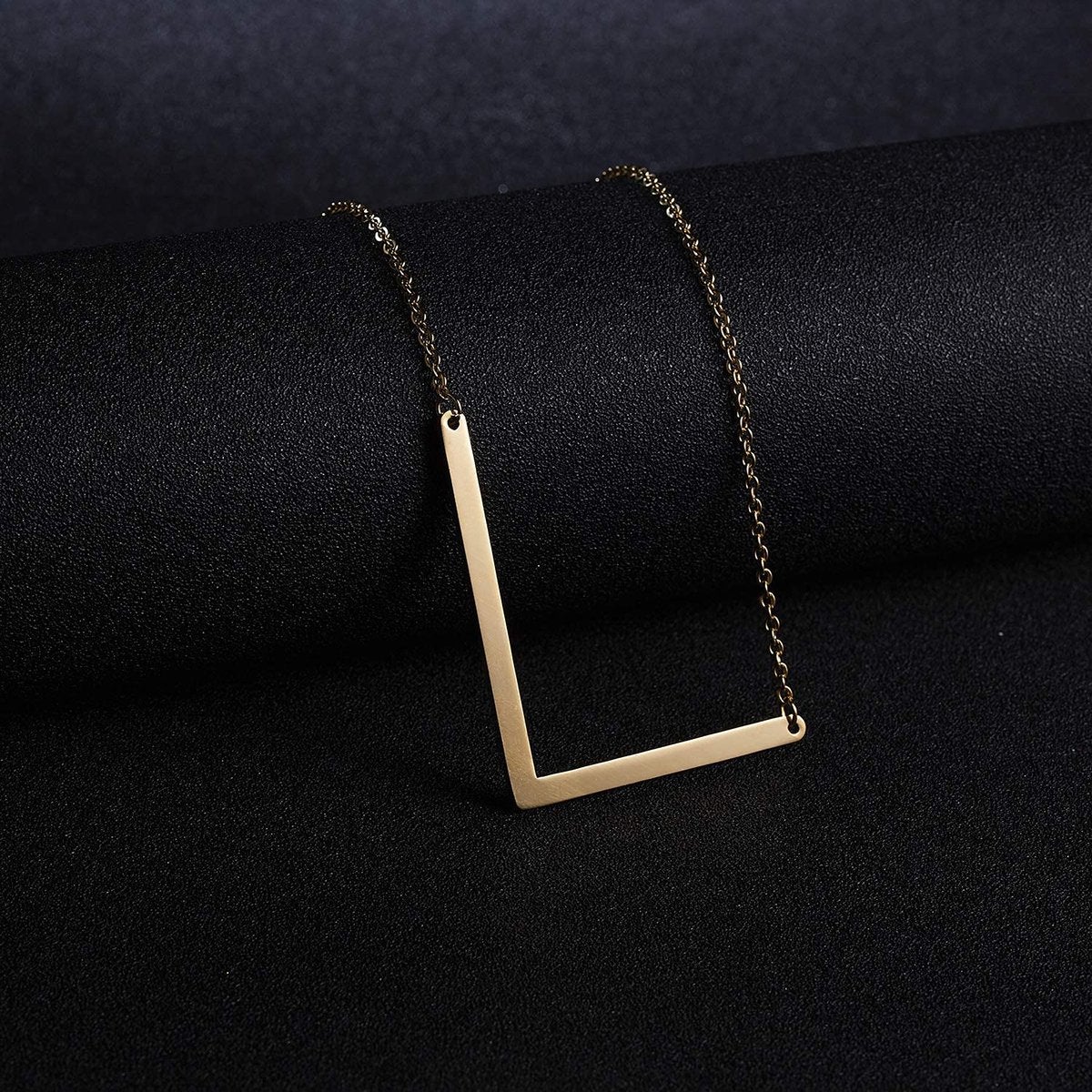 Sideways Alphabet Initial Large All Letter Personalised Customized Engraved Gold Stainless Steel Pendant Necklace