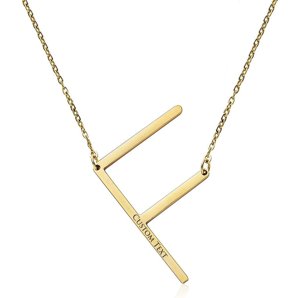 Sideways Alphabet Initial Large All Letter Personalised Customized Engraved Gold Stainless Steel Pendant Necklace