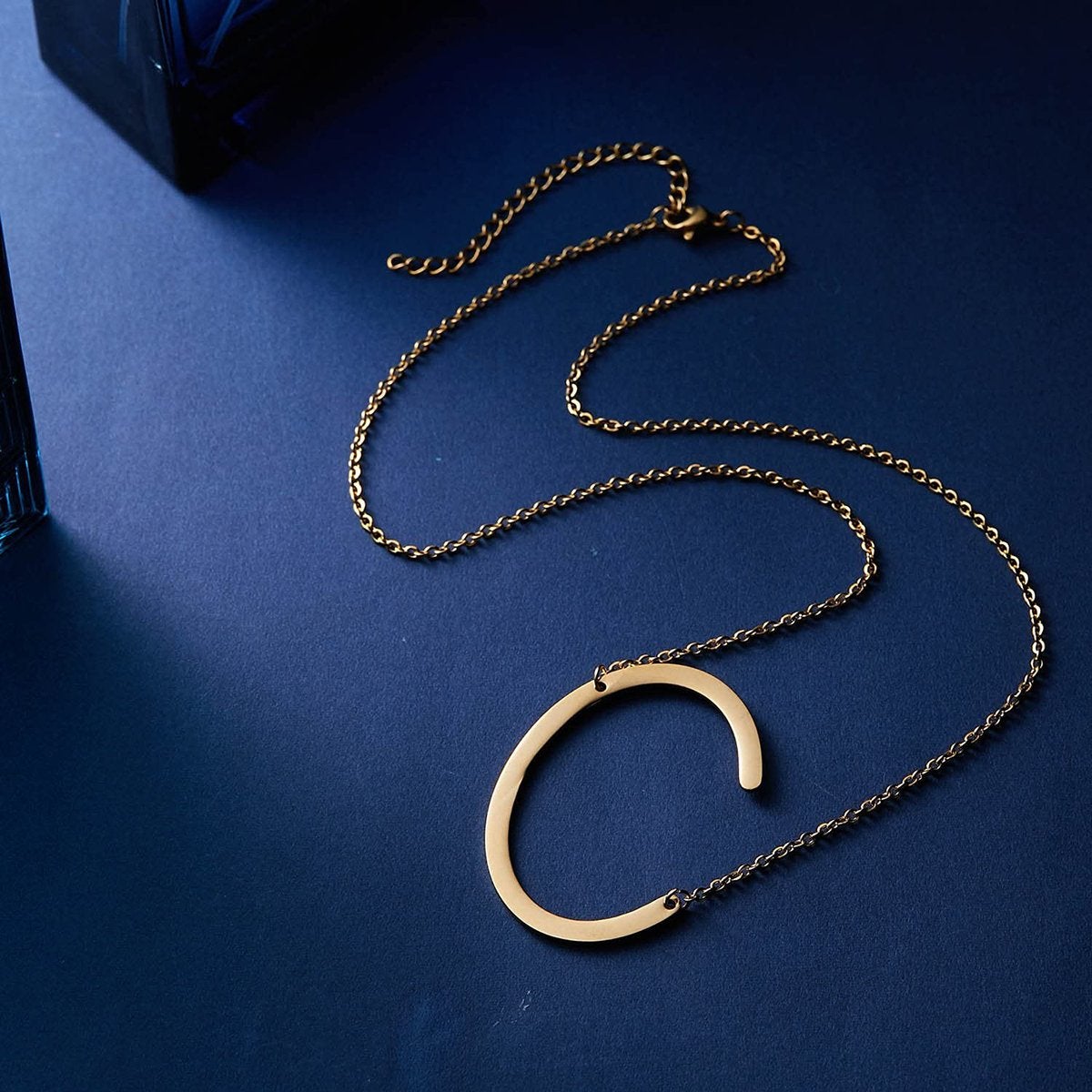 Sideways Alphabet Initial Large All Letter Personalised Customized Engraved Gold Stainless Steel Pendant Necklace