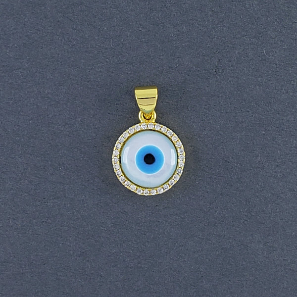 Evil Eye Mother Of Pearl Zirconia Gold Pendant Charm Bulk Main image