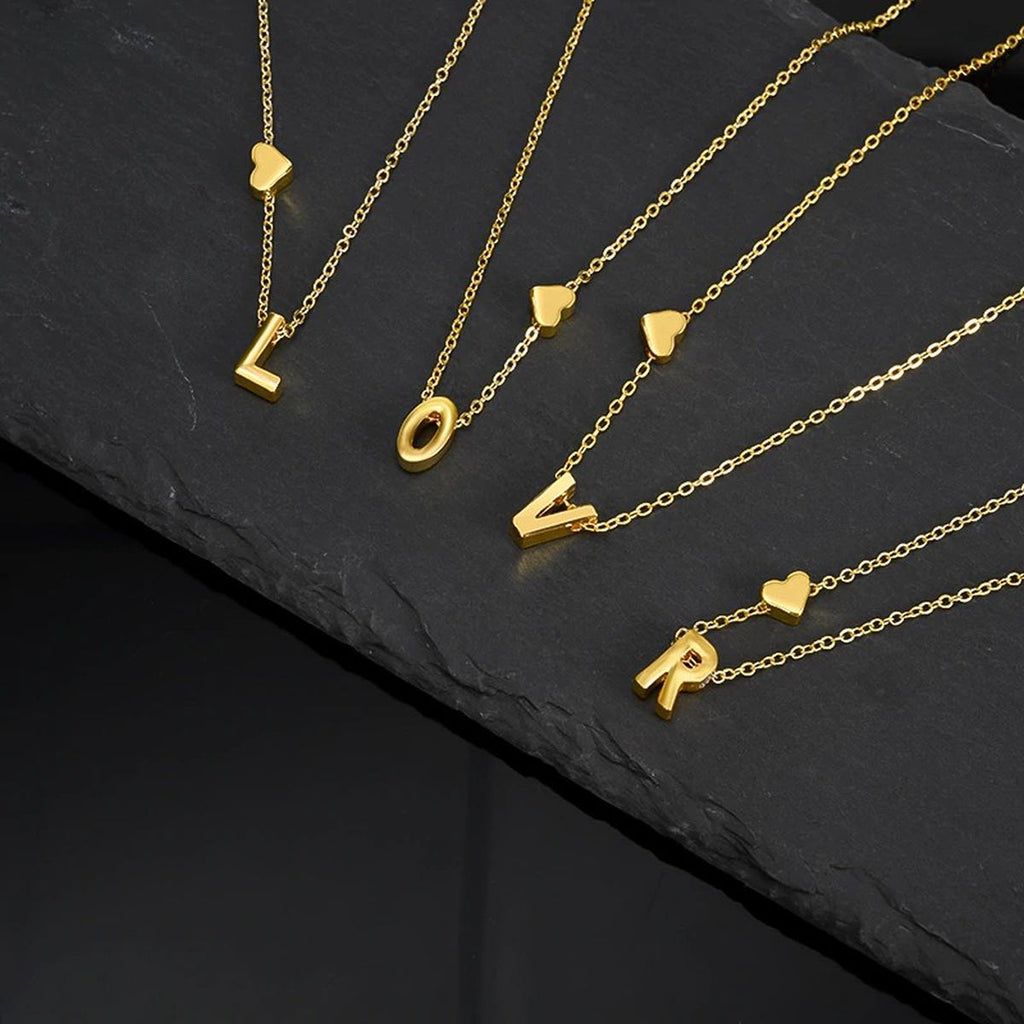 Initial Alphabet Gold Heart Letter A Necklace Pendant Chain Bulk