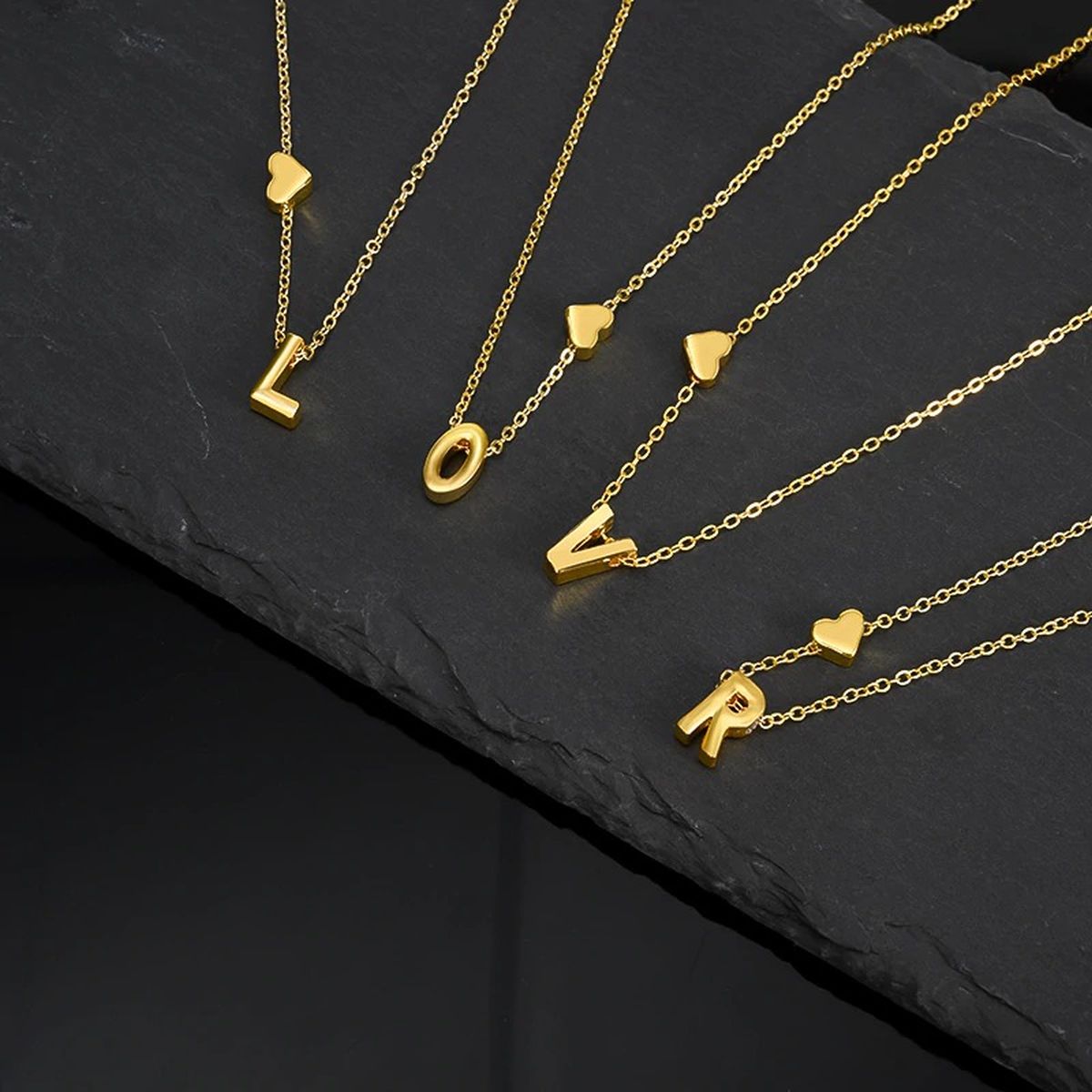 Initial Alphabet Gold Heart Letter A Necklace Pendant Chain Bulk