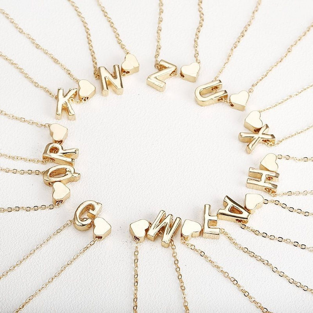 Initial Alphabet Gold Heart Letter A Necklace Pendant Chain Bulk