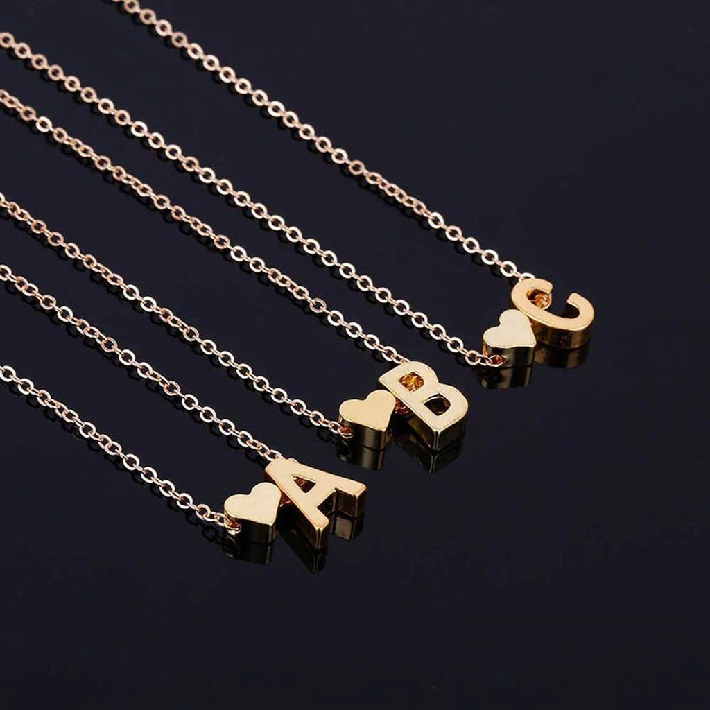 Initial Alphabet Gold Heart Letter A Necklace Pendant Chain Bulk