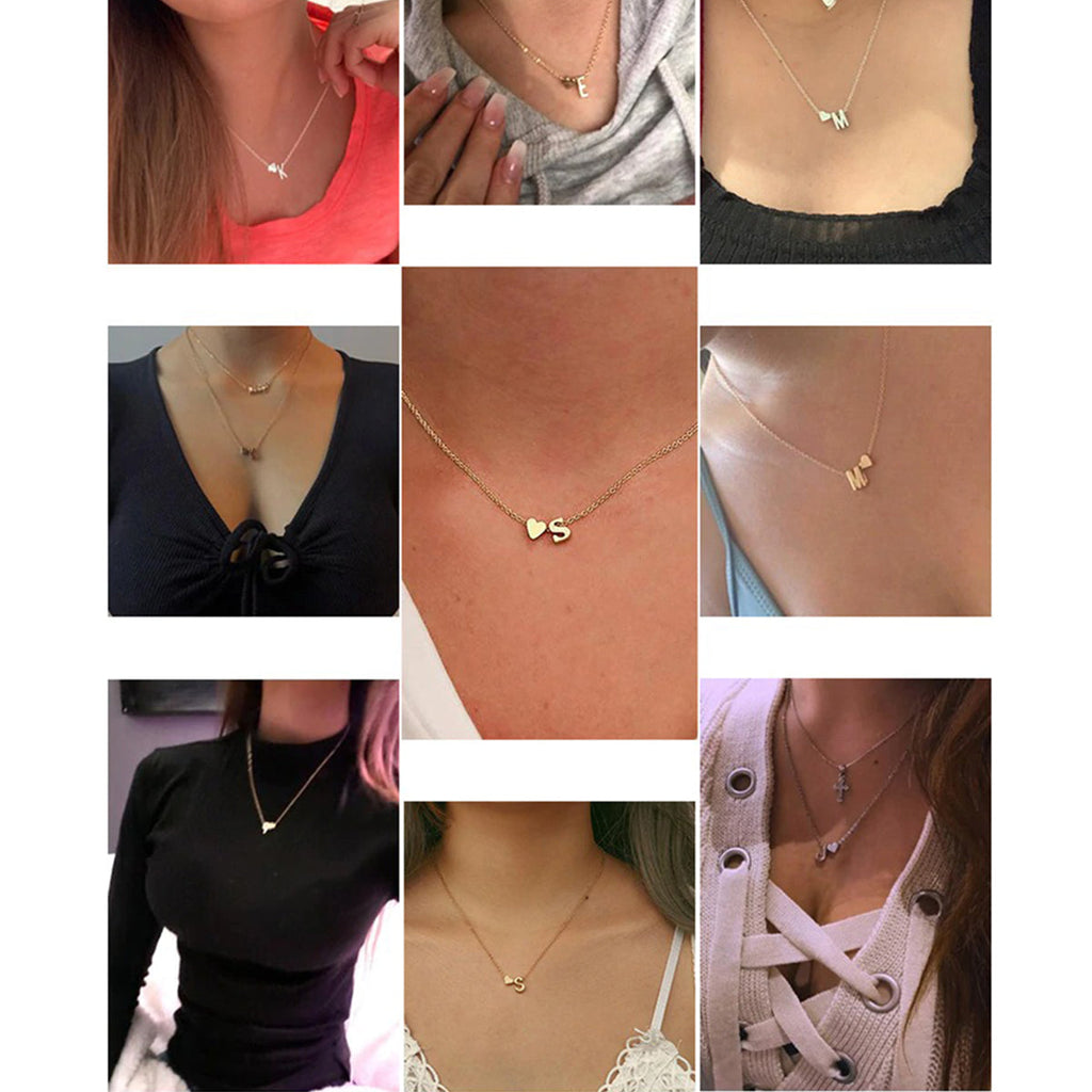 Initial Alphabet Gold Heart Letter A Necklace Pendant Chain Bulk