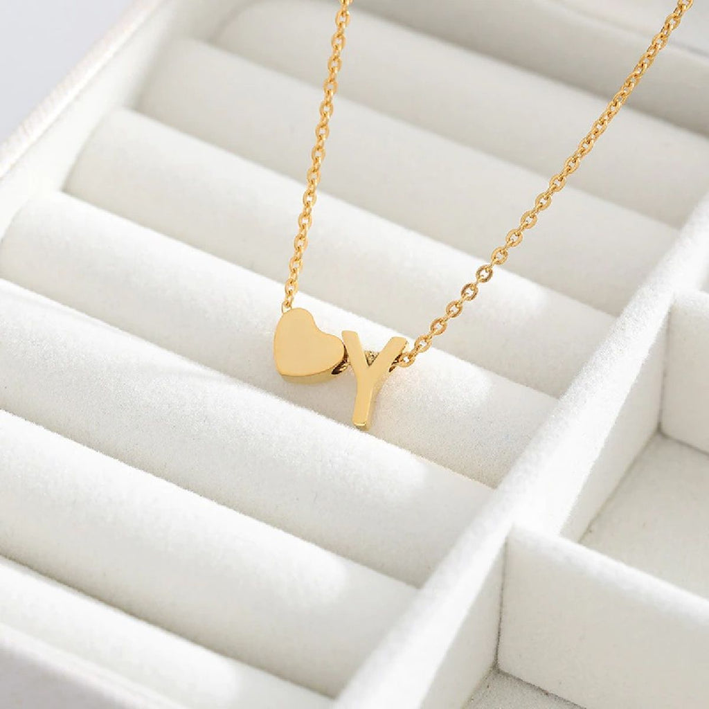 Initial Alphabet Gold Heart Letter A Necklace Pendant Chain Bulk
