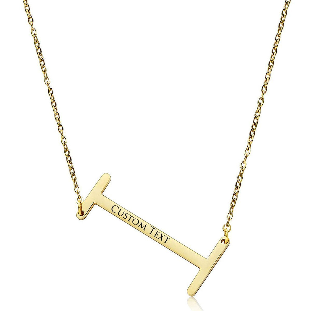 Sideways Alphabet Initial Large All Letter Personalised Customized Engraved Gold Stainless Steel Pendant Necklace