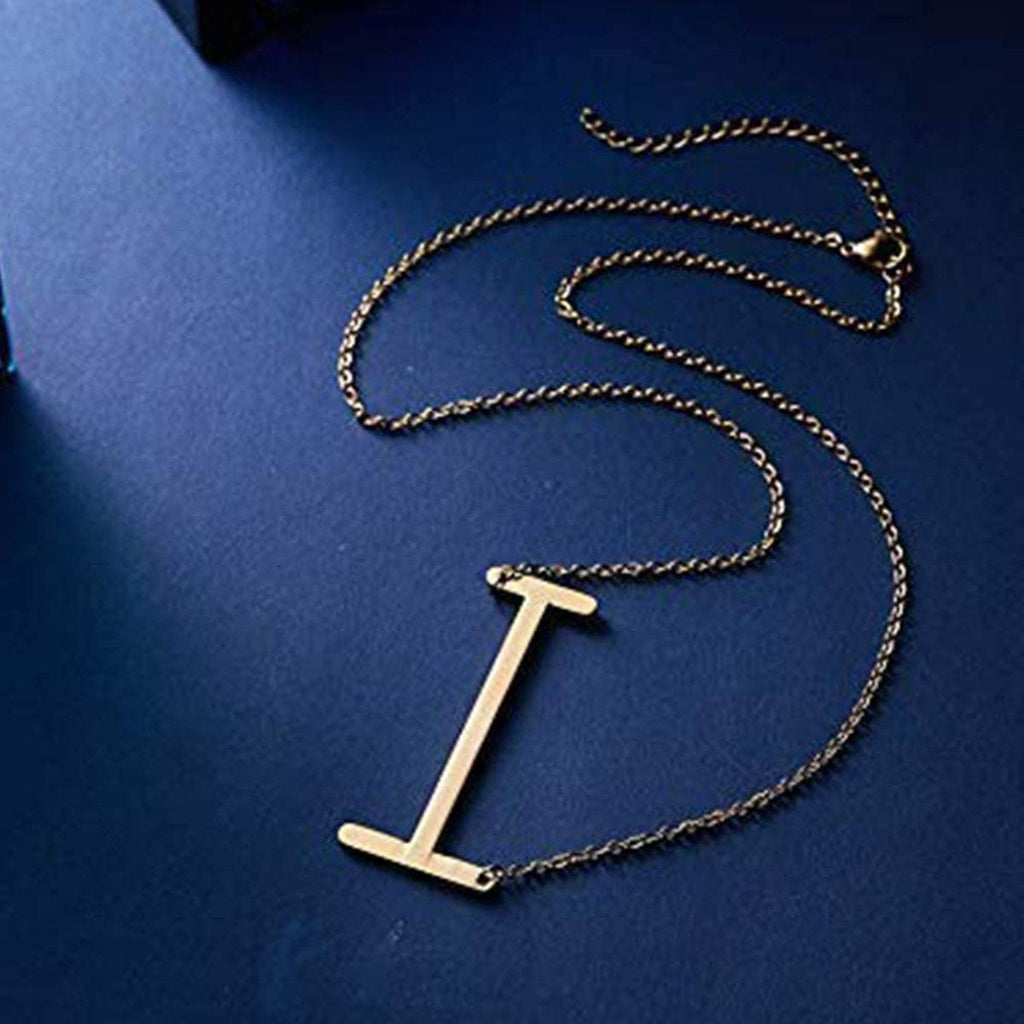 Sideways Alphabet Initial Large All Letter Personalised Customized Engraved Gold Stainless Steel Pendant Necklace