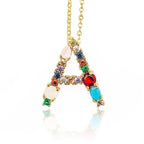 Rainbow Gemstone Initial Alphabet Letter K Necklace Pendant Chain
