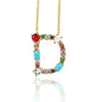 Rainbow Gemstone Initial Alphabet Letter K Necklace Pendant Chain