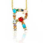 Rainbow Gemstone Initial Alphabet Letter K Necklace Pendant Chain
