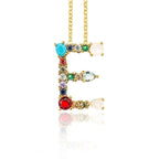 Rainbow Gemstone Initial Alphabet Letter K Necklace Pendant Chain