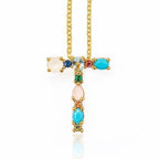 Rainbow Gemstone Initial Alphabet Letter K Necklace Pendant Chain