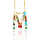 Rainbow Gemstone Initial Alphabet Letter K Necklace Pendant Chain