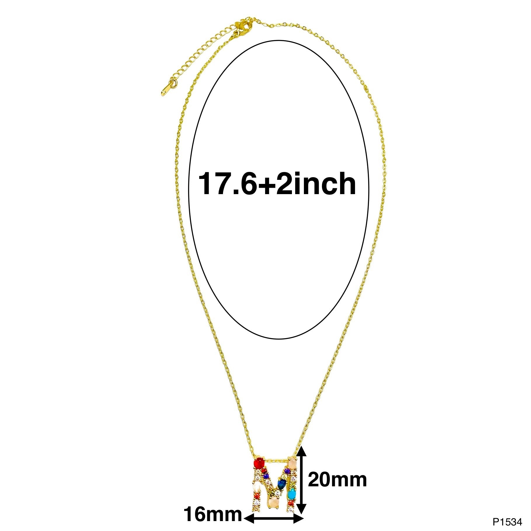 Rainbow Gemstone Initial Alphabet Letter K Necklace Pendant Chain