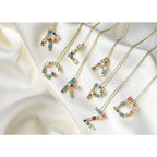 Rainbow Gemstone Initial Alphabet Letter K Necklace Pendant Chain