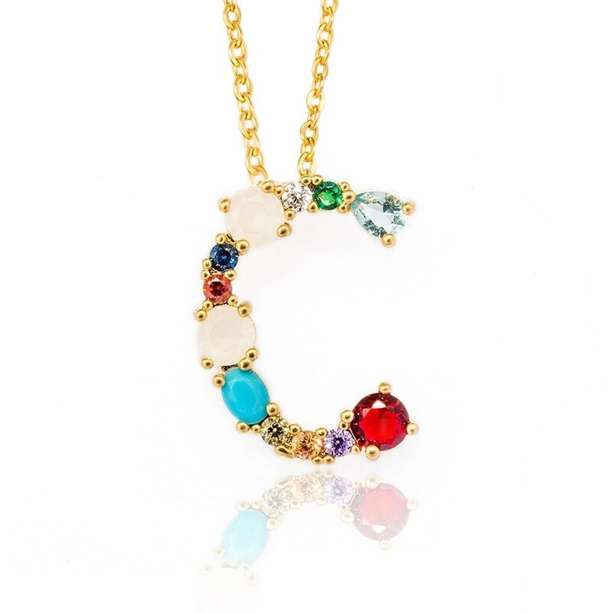 Rainbow Gemstone Initial Alphabet Letter K Necklace Pendant Chain