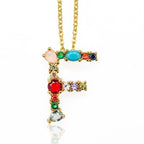 Rainbow Gemstone Initial Alphabet Letter K Necklace Pendant Chain