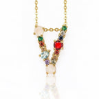 Rainbow Gemstone Initial Alphabet Letter K Necklace Pendant Chain