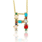 Rainbow Gemstone Initial Alphabet Letter K Necklace Pendant Chain