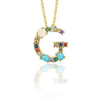 Rainbow Gemstone Initial Alphabet Letter K Necklace Pendant Chain