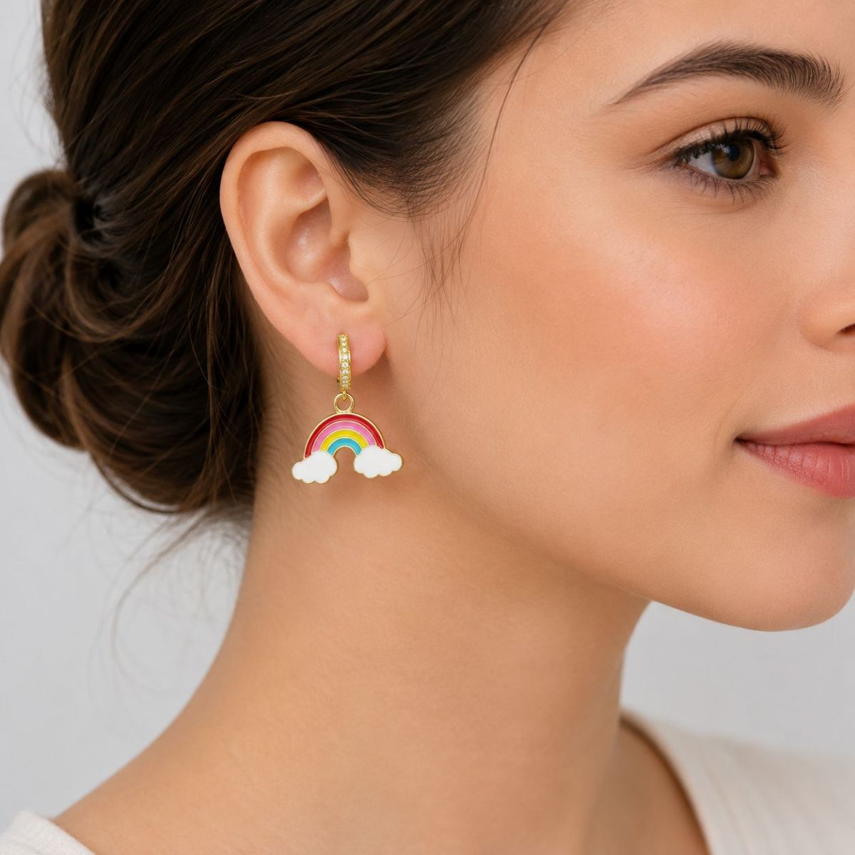 Rainbow Cloud American Diamond Hoop Earring Pair For Women Bulk Secondary image