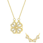 Clover Stainless Steel Cubic Zirconia Magnet Openable Necklace Pendant Chain Women Silver