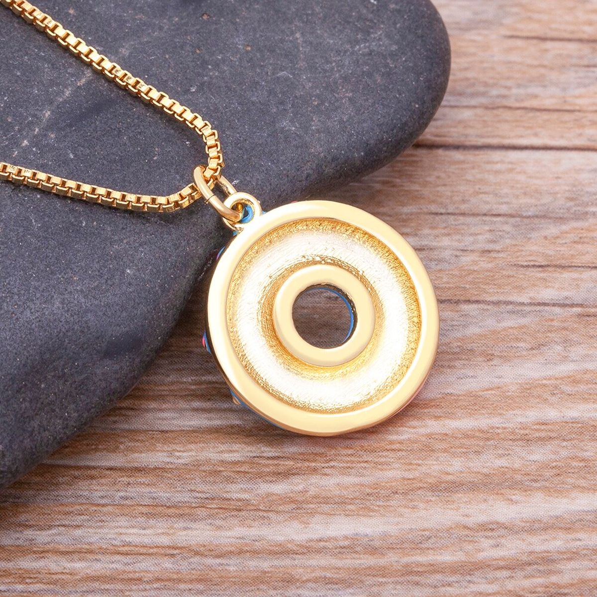 Copper Enamel Blue White Gold Donut Necklace Pendant Chain Girls Bulk