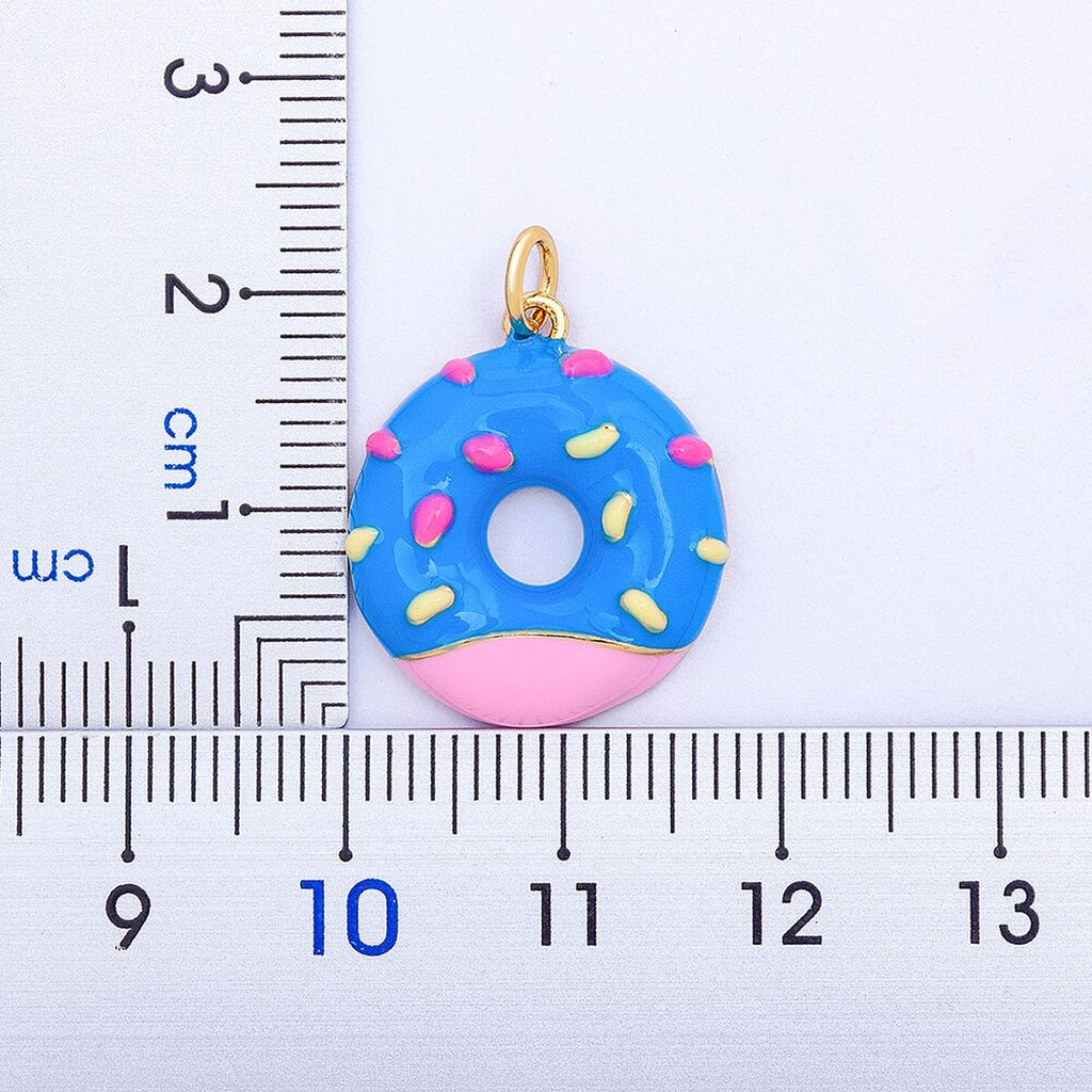 Copper Enamel Blue White Gold Donut Necklace Pendant Chain Girls Bulk