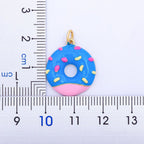 Copper Enamel Blue White Gold Donut Necklace Pendant Chain Girls Bulk