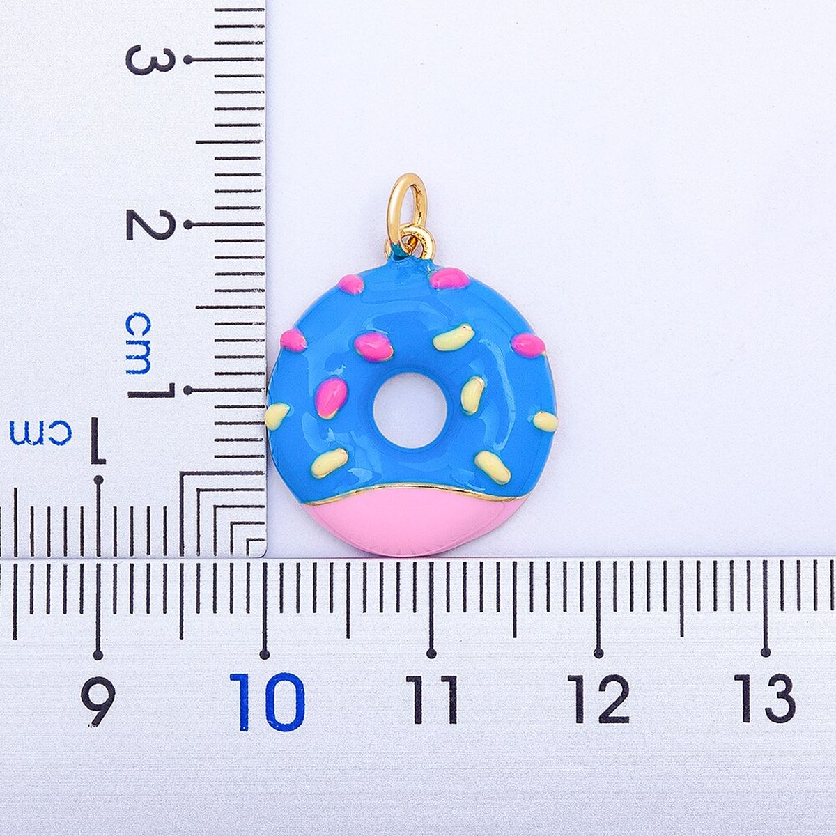 Copper Enamel Blue White Gold Donut Necklace Pendant Chain Girls Bulk