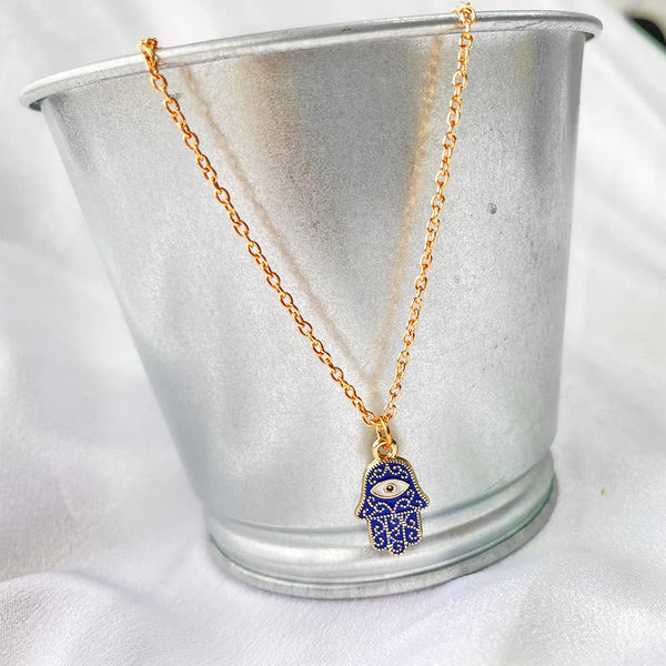 Copper Evil Eye Hamsa Enamel Blue Gold Necklace Pendant Chain Bulk Secondary image
