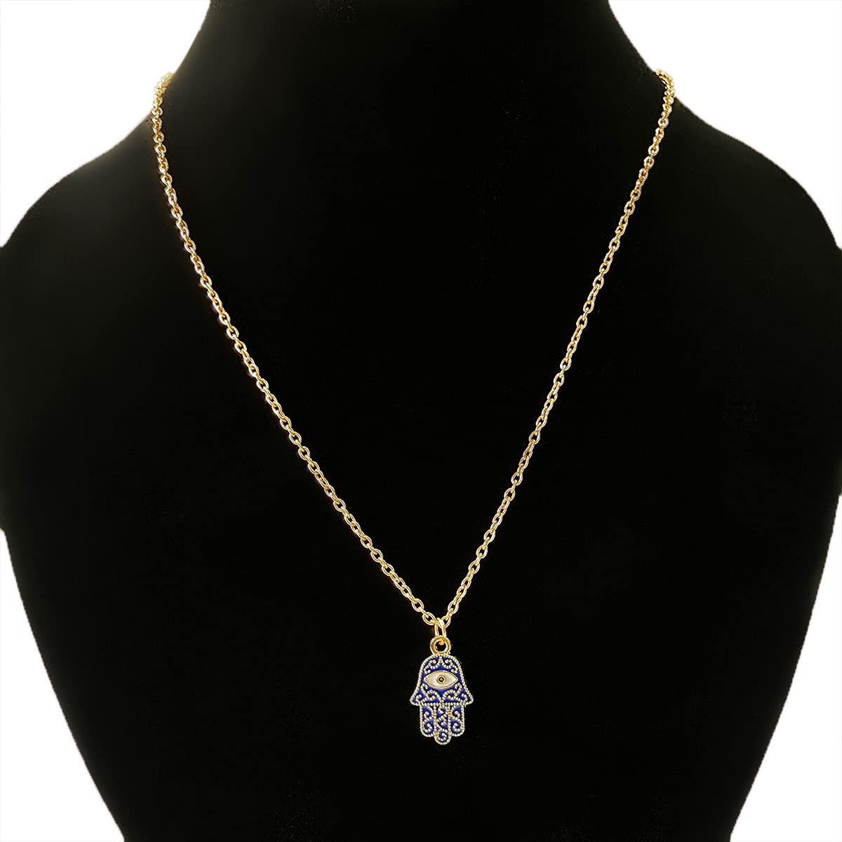 Copper Evil Eye Hamsa Enamel Blue Gold Necklace Pendant Chain Bulk