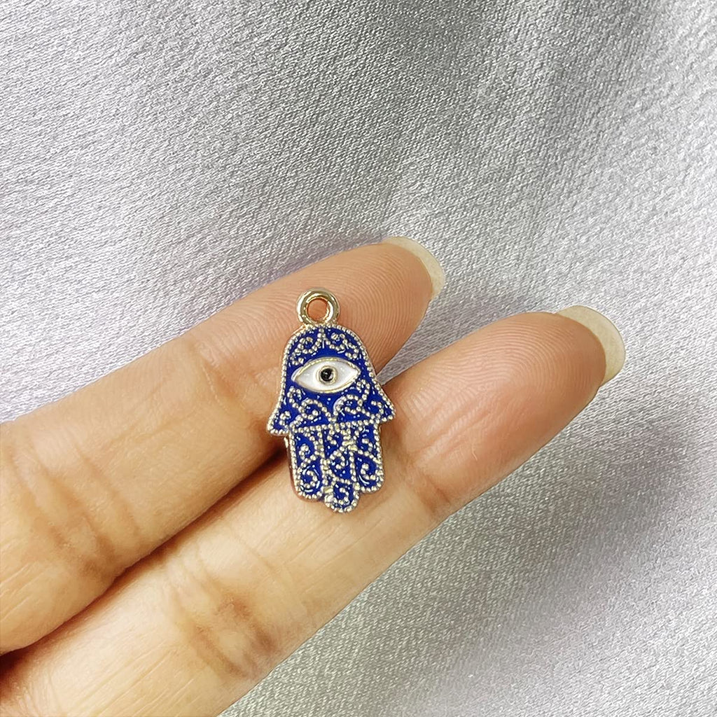 Copper Evil Eye Hamsa Enamel Blue Gold Necklace Pendant Chain Bulk