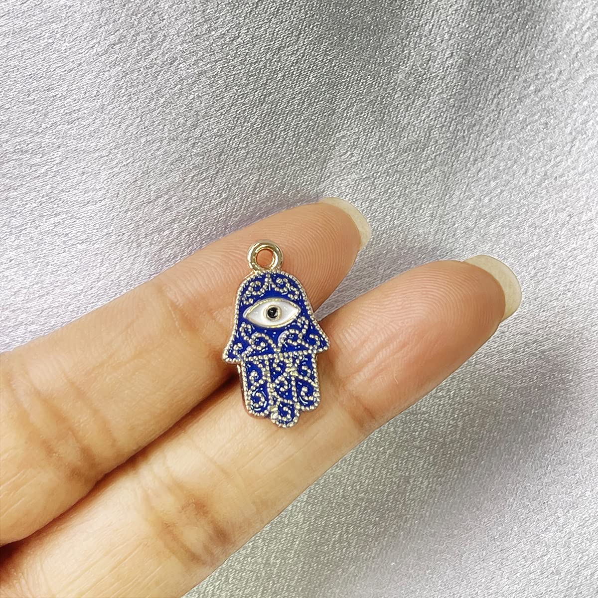 Copper Evil Eye Hamsa Enamel Blue Gold Necklace Pendant Chain Bulk