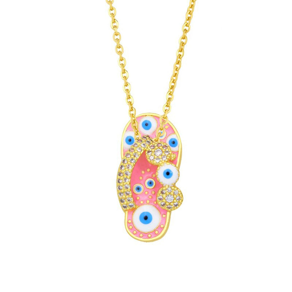 Copper Evil Eye Crystal Gold Pink Gold Necklace Pendant Chain Bulk