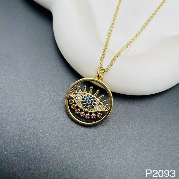 Pink Eyelash Evil Eye Medallion Gold Copper Necklace Pendant Bulk Secondary image