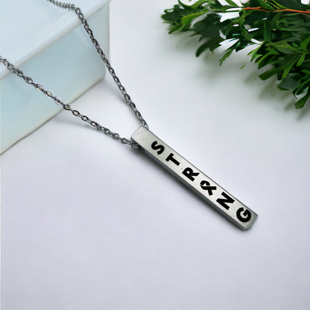 Stainless Steel Personalized Engraved Letter All Side Necklace Pendant Chain Unisex