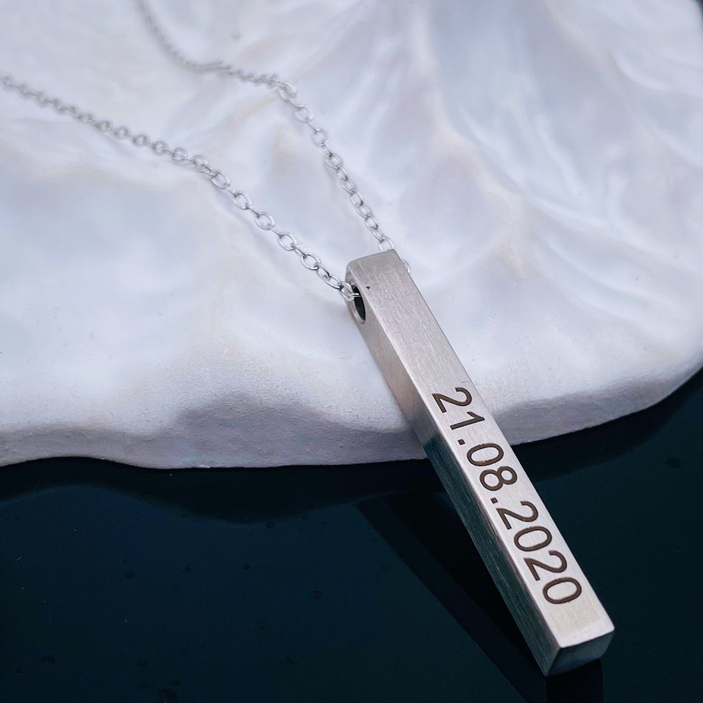 Stainless Steel Personalized Engraved Letter All Side Necklace Pendant Chain Unisex