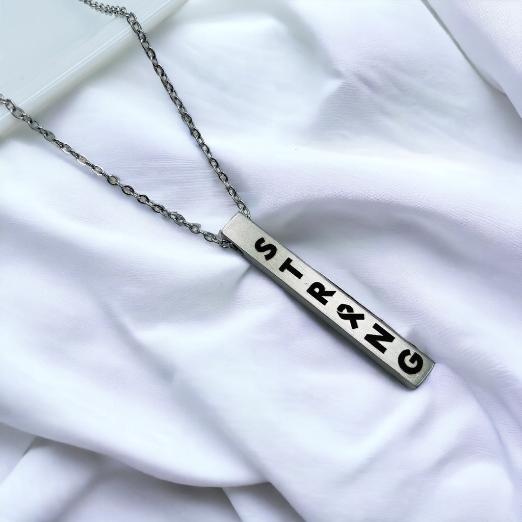Stainless Steel Personalized Engraved Letter All Side Necklace Pendant Chain Unisex