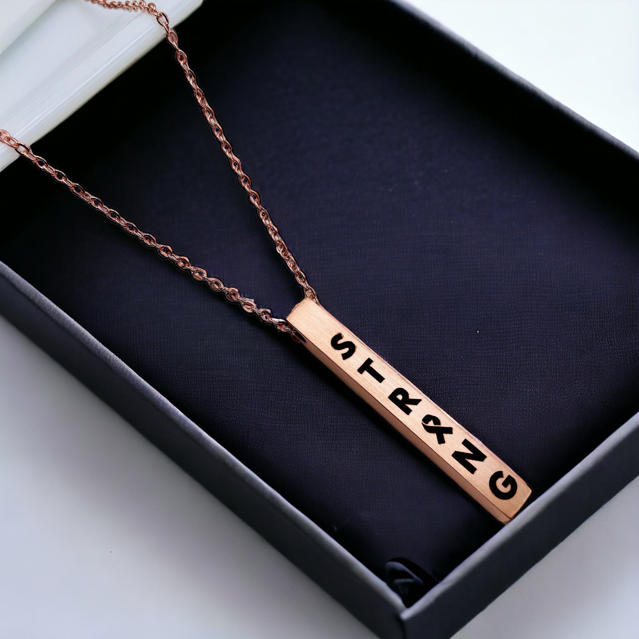 Stainless Steel Personalized Engraved Letter All Side Necklace Pendant Chain Unisex