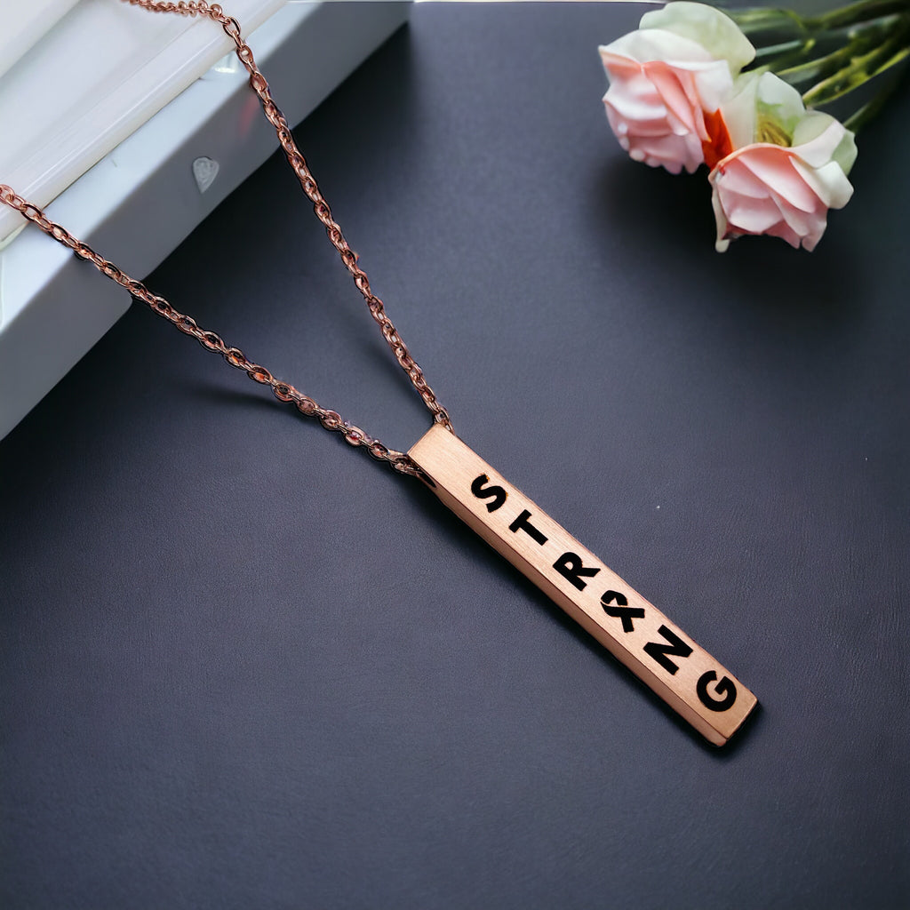 Stainless Steel Personalized Engraved Letter All Side Necklace Pendant Chain Unisex