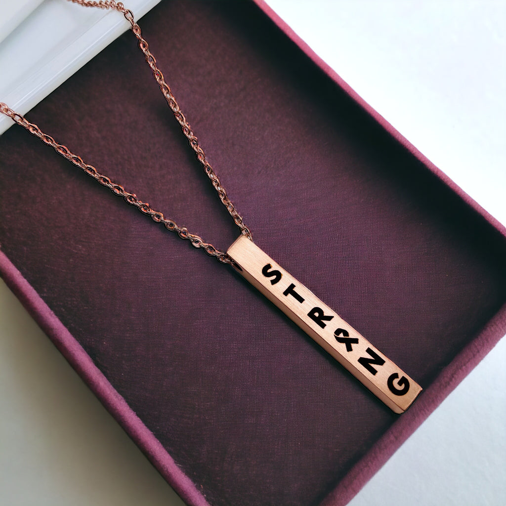 Stainless Steel Personalized Engraved Letter All Side Necklace Pendant Chain Unisex
