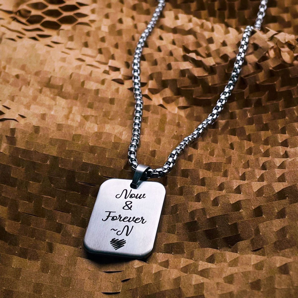 Stainless Steel Rectangle Dog Tag Personalized Engraved Letter Necklace Pendant Chain Unisex